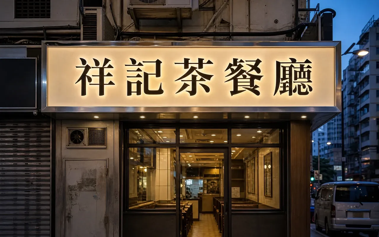 澳門招牌安裝案例 - 茶餐廳燈箱招牌舖面實景,准照申請典型對象示例
